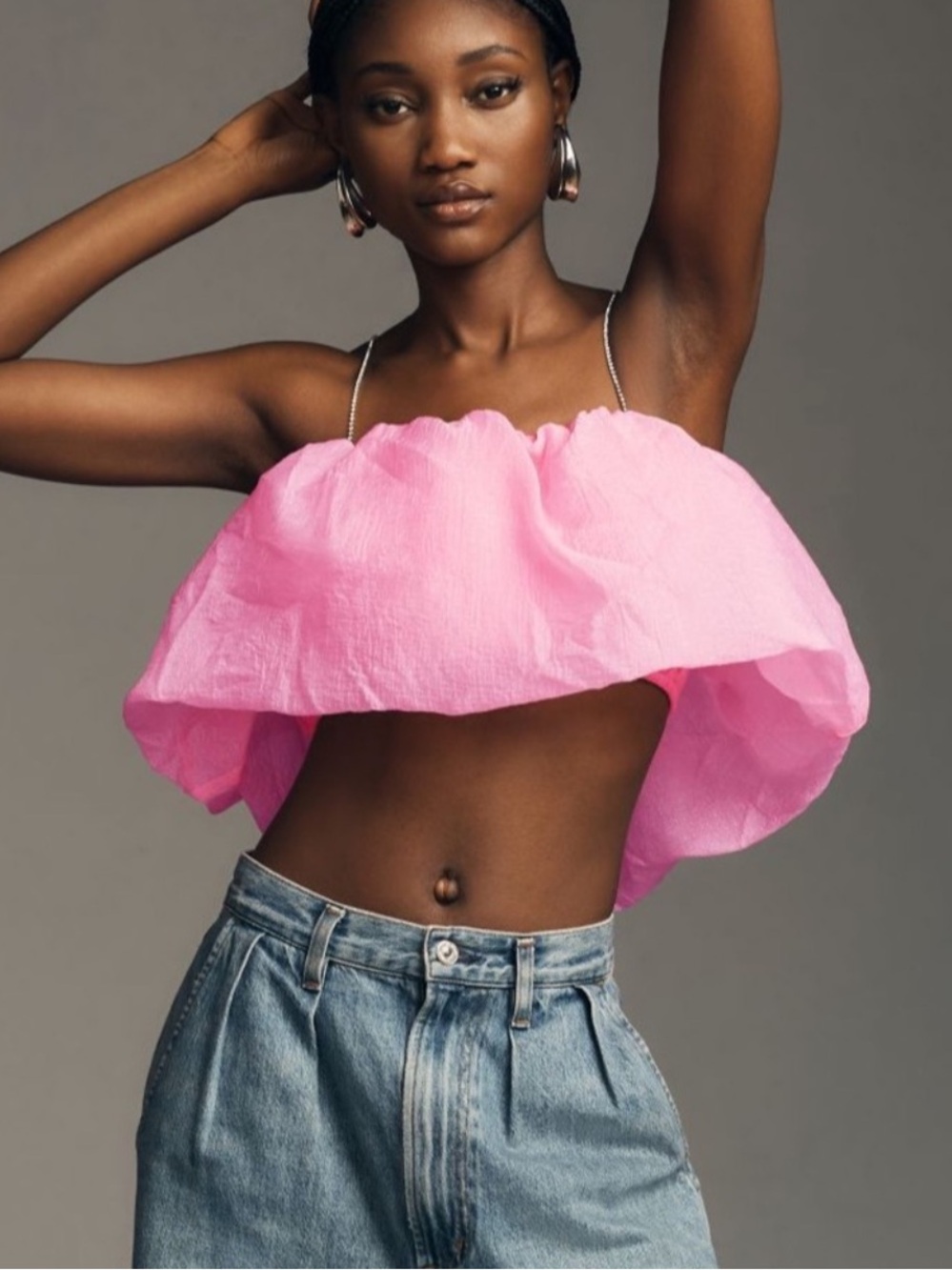 Anthropologie • Women’s Maeve Pink Diamond Strap Crop Top Small NWOT